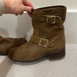 Frye moto ankle boots, brown suede